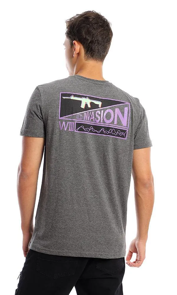 95725 Heather Dark Grey Printed "World War" Tee