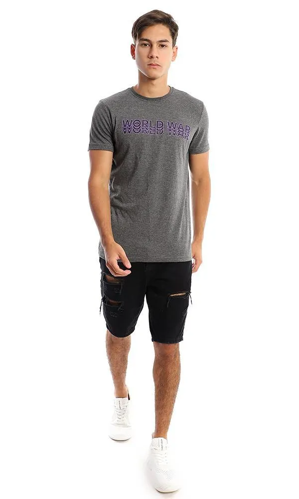 95725 Heather Dark Grey Printed "World War" Tee