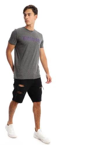 95725 Heather Dark Grey Printed "World War" Tee