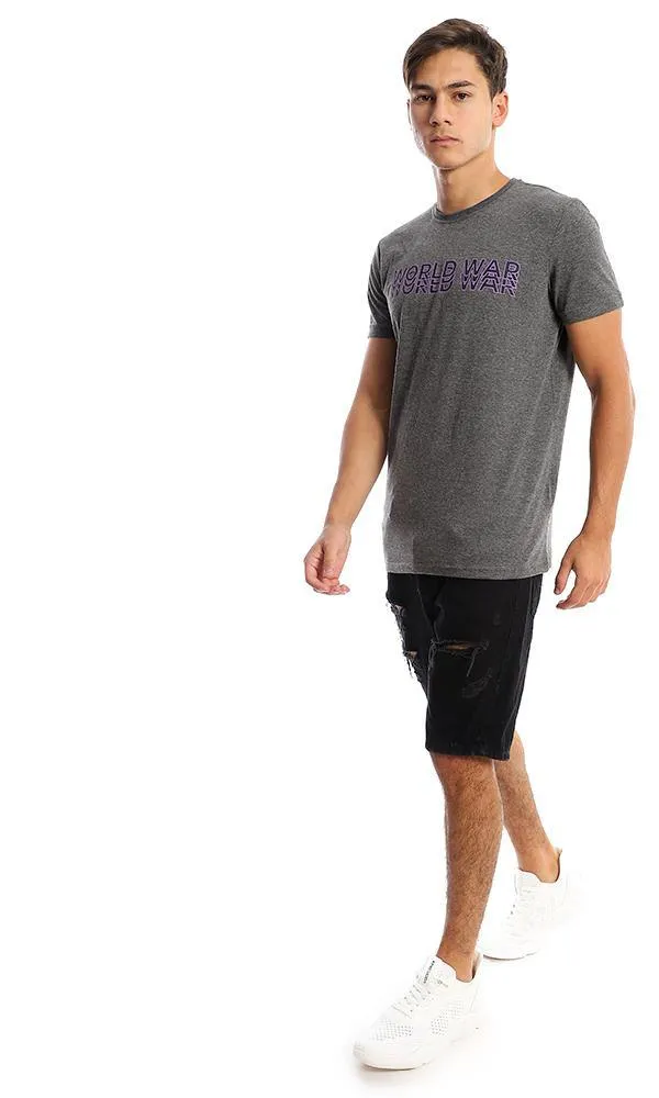 95725 Heather Dark Grey Printed "World War" Tee