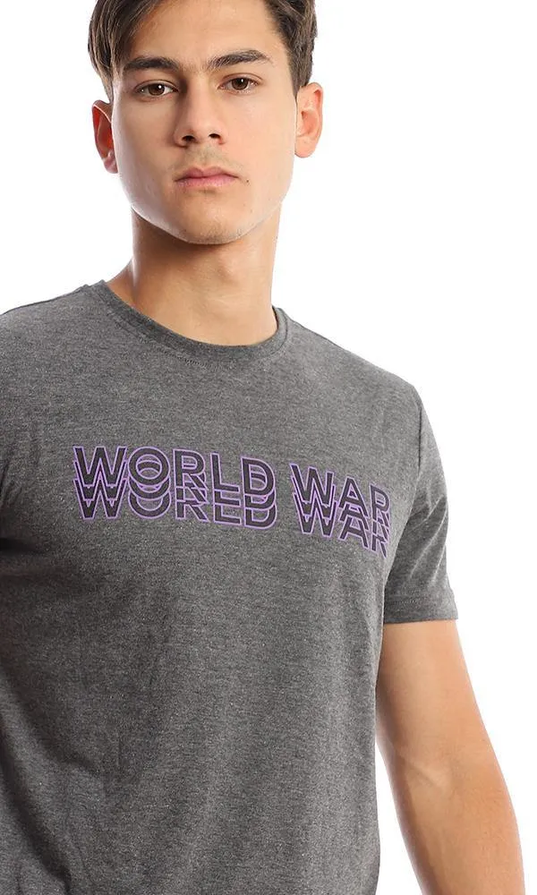 95725 Heather Dark Grey Printed "World War" Tee