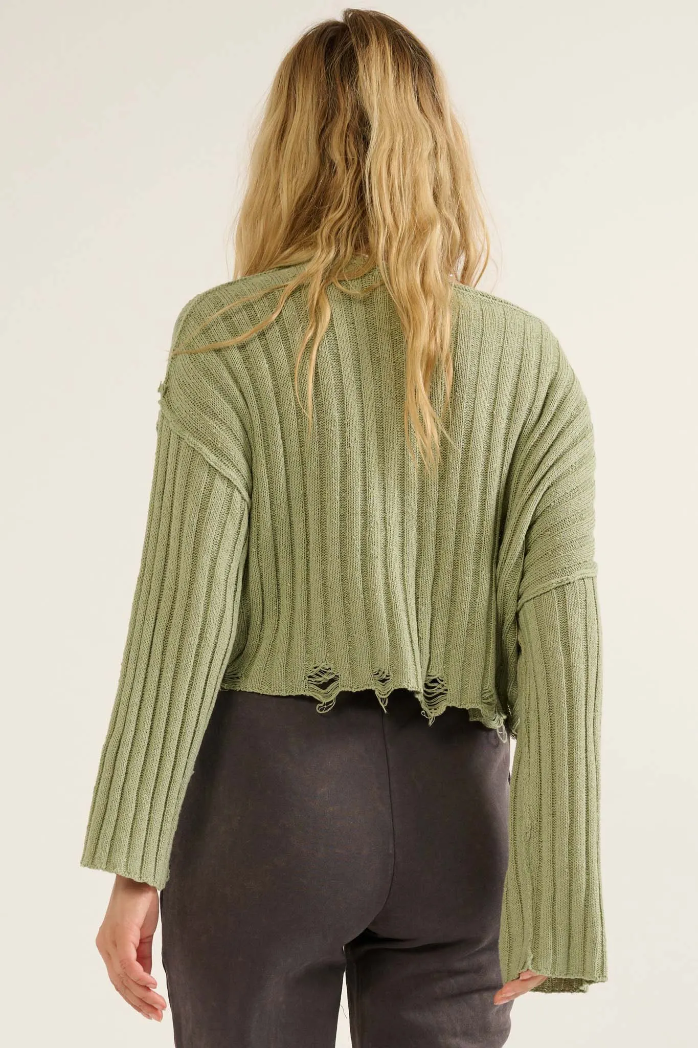 Beautifully Free Distressed Rib-Knit Sweater