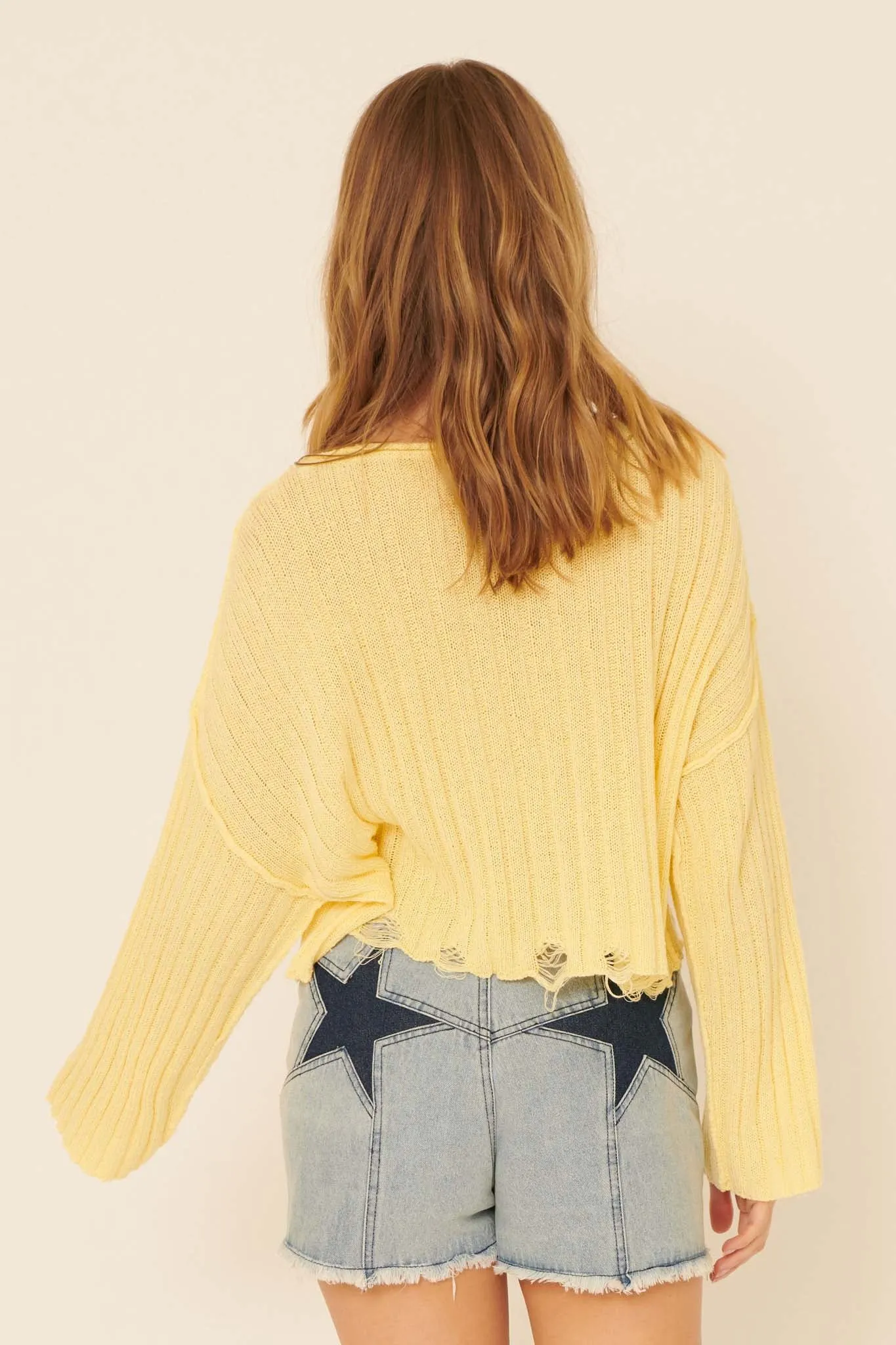 Beautifully Free Distressed Rib-Knit Sweater