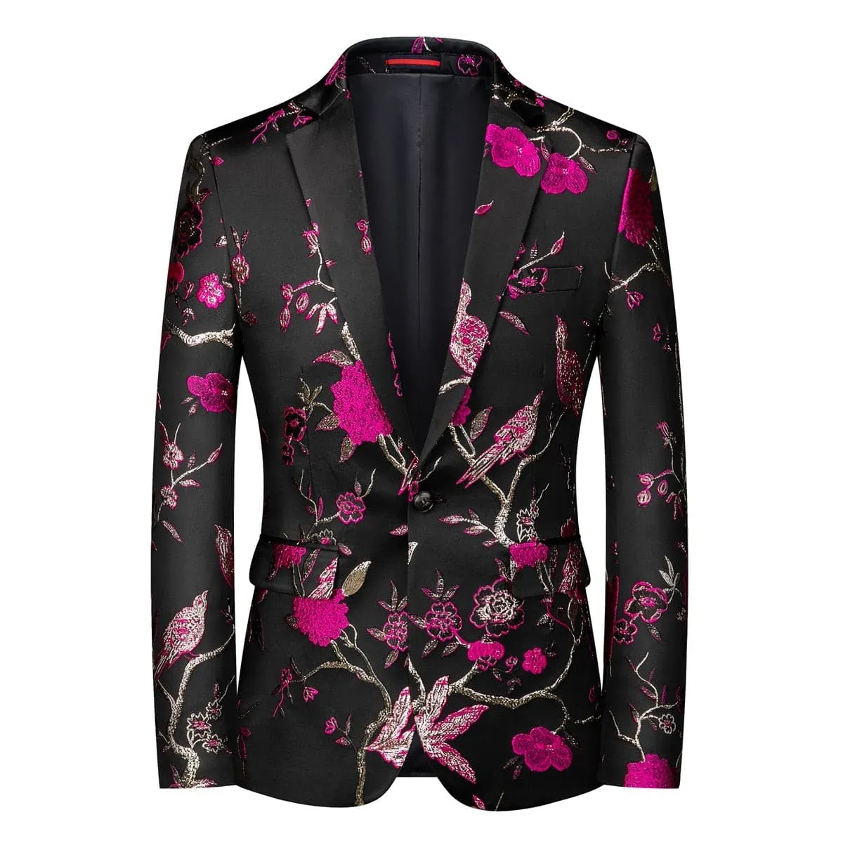 CGSUITS Men's Fashion Luxury Style Floral Embroidery Black & Royal Blue Pink Gold Blazer Suit Jacket