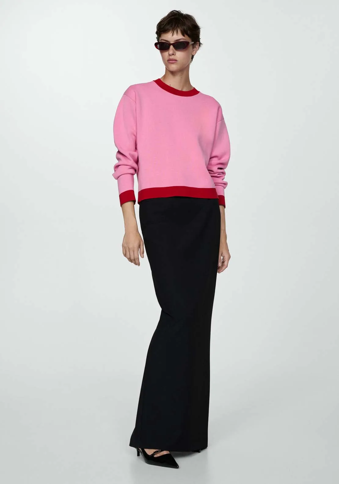 Contrast trim sweater - Light/pastel Pink