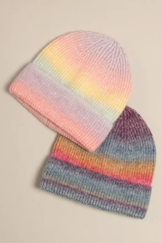 Fashion Collection, Ombre Color Knitted Beanie Hat