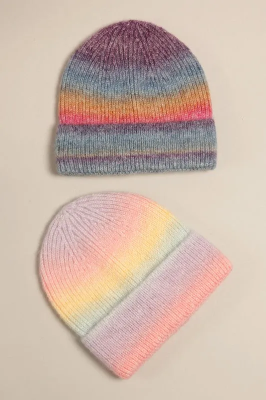 Fashion Collection, Ombre Color Knitted Beanie Hat