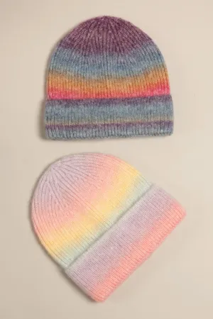 Fashion Collection, Ombre Color Knitted Beanie Hat