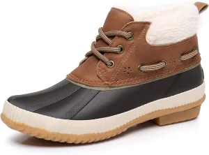 GAWBAW Womens Waterproof Winter Snow Boots - Warm Faux Fur Lined Lace up Duck Boots Ankle Rain Boots For Women