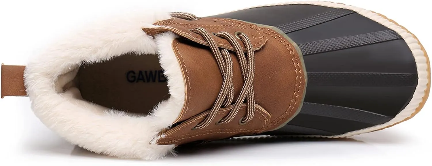 GAWBAW Womens Waterproof Winter Snow Boots - Warm Faux Fur Lined Lace up Duck Boots Ankle Rain Boots For Women
