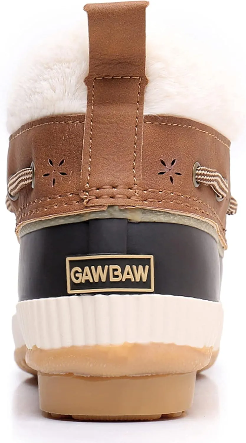 GAWBAW Womens Waterproof Winter Snow Boots - Warm Faux Fur Lined Lace up Duck Boots Ankle Rain Boots For Women