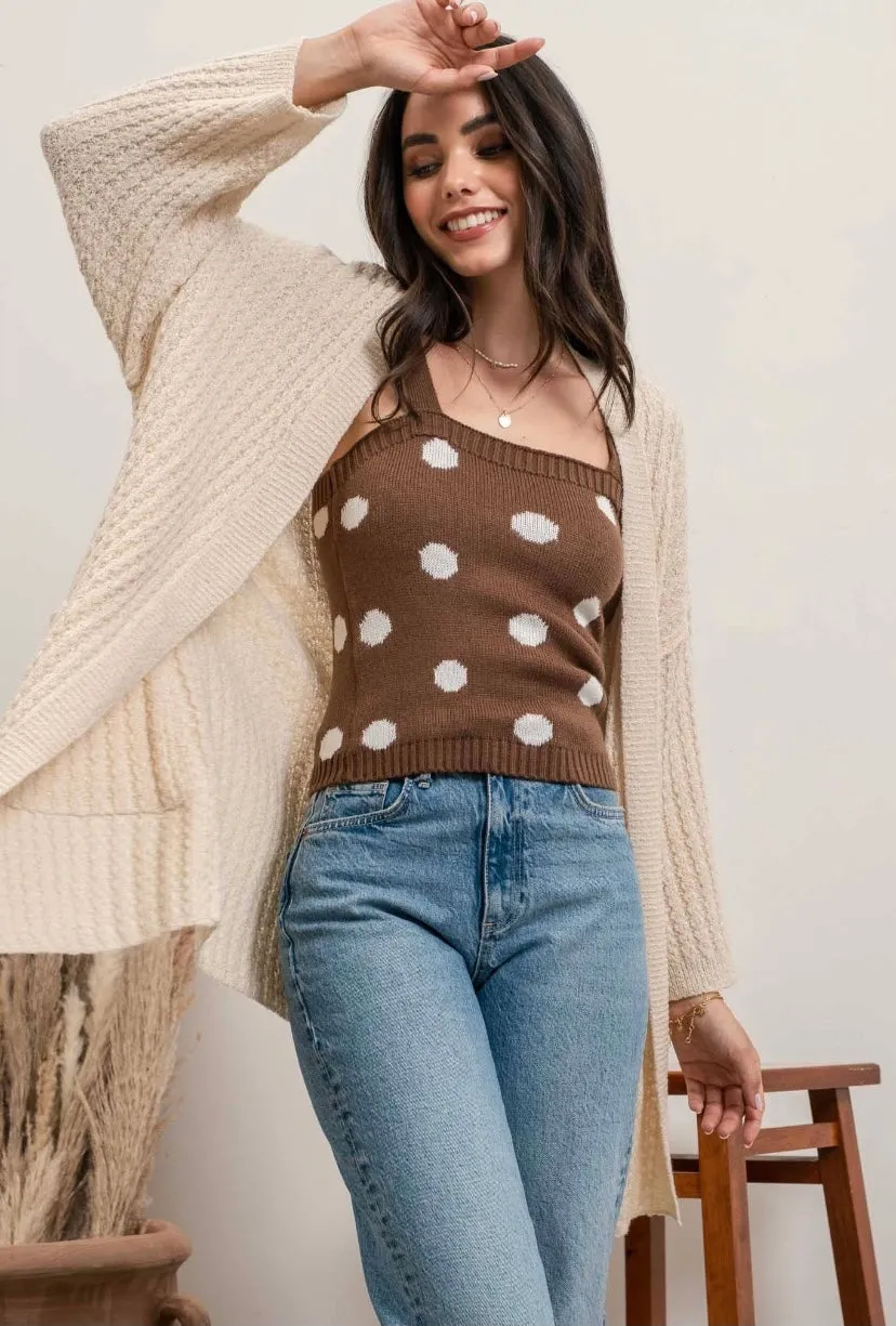 Light Khaki Waffle Knit Cardigan