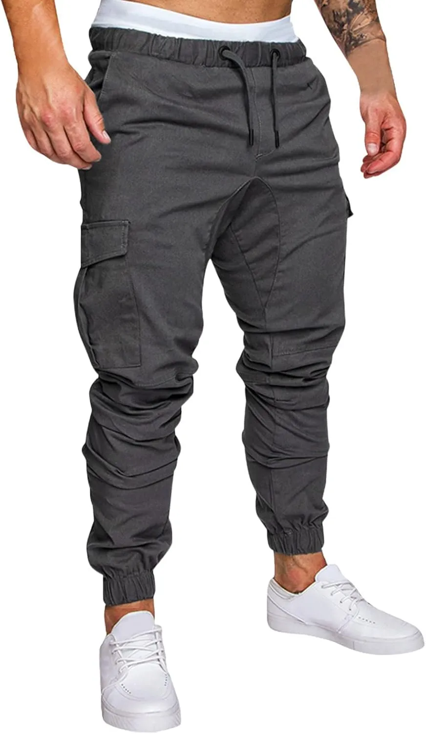 Mens Workout Cargo Sweatpants Heavyweight Fleece Cargo Sweatpants Stretch Elastic Waist Baggy Workout Jogger Pants
