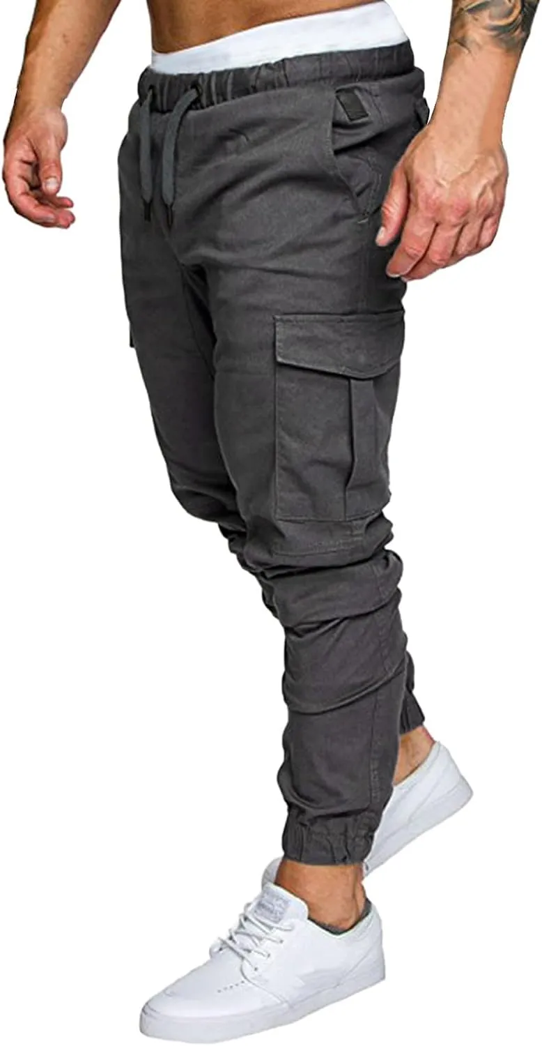 Mens Workout Cargo Sweatpants Heavyweight Fleece Cargo Sweatpants Stretch Elastic Waist Baggy Workout Jogger Pants