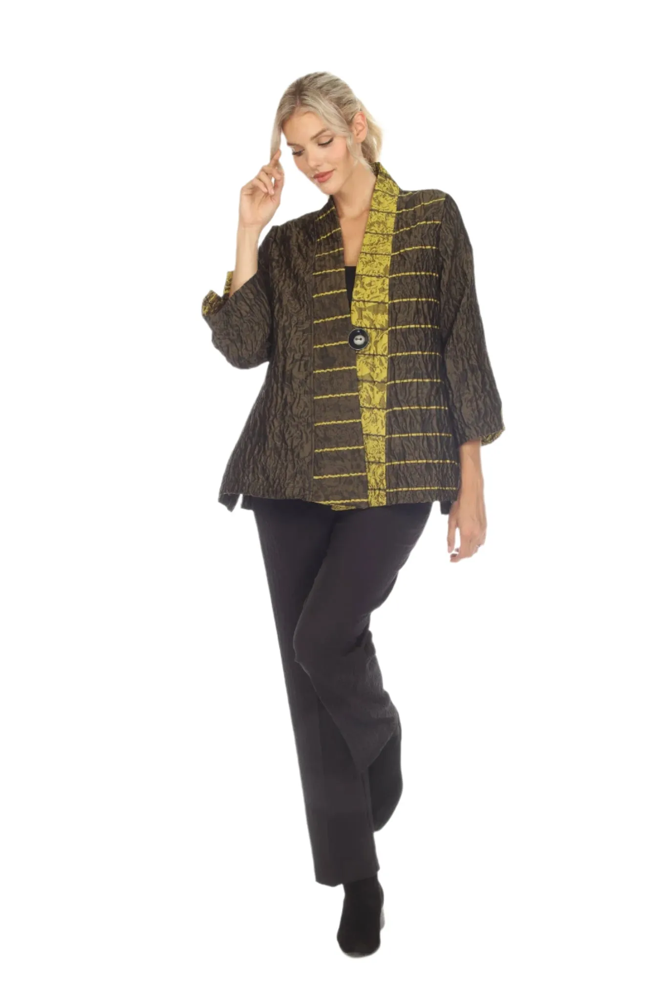 Moonlight Mixed-Stripe One-Button Jacket in Gold/Olive - 2969