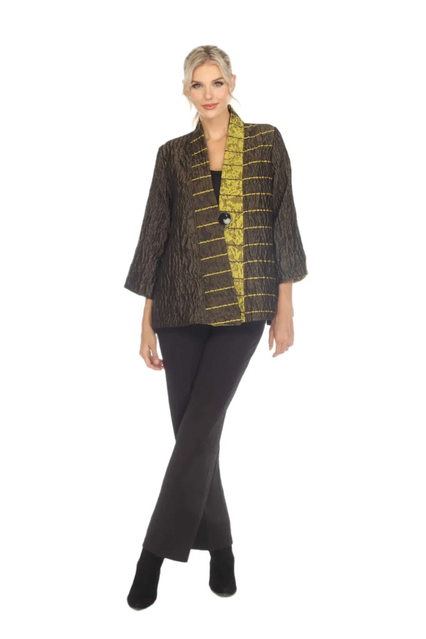Moonlight Mixed-Stripe One-Button Jacket in Gold/Olive - 2969