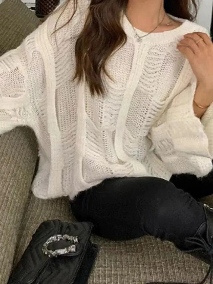 Solid Cutout Loose Knit Sweater