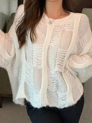 Solid Cutout Loose Knit Sweater